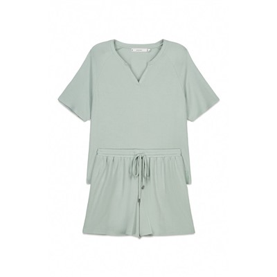 Pijama corto textura waffle verde