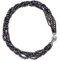 Колье Течение (жемчуг сине-фиолетовый 5-7мм, фианиты; родий) 50см, Есть комплект