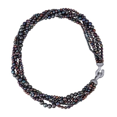 Колье Течение (жемчуг сине-фиолетовый 5-7мм, фианиты; родий) 50см, Есть комплект