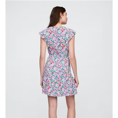 Flutter Sleeve Tie-Waist Mini Dress