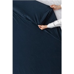 King Size Lastikli %100 Pamuk Penye Çarşaf - Lacivert
