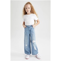 Defacto Kız Çocuk Wide Leg Yırtık Detaylı Geniş Paça Jean Pantolon W7246A623SM