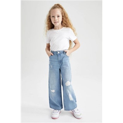 Defacto Kız Çocuk Wide Leg Yırtık Detaylı Geniş Paça Jean Pantolon W7246A623SM