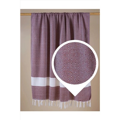 Lux Touch Hira Mürdüm Peştamal 100 x 180 cm Plaj Banyo Yoga Spor Havlusu Püsküllü Pamuklu