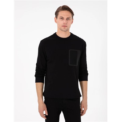 Siyah Regular Fit Bisiklet Yaka Sweatshirt