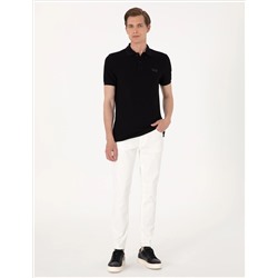 Siyah Slim Fit Örme Dokulu Polo Yaka Tişört