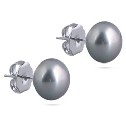 Пусеты (Майорка 12мм серо-голубая; покрытие родий), Есть комплект