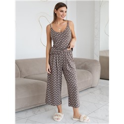 Укороченные широкие брюки кюлоты c принтом на резинке из 100% хлопка