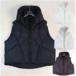 Женский толстый и пушистый жилет из белого утиного пуха с капюшоном