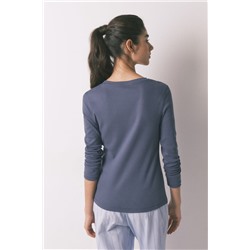 Camiseta manga larga algodón canalé azul