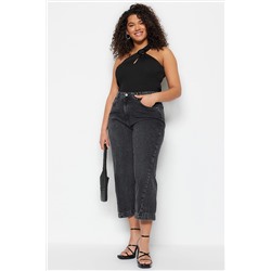 Trendyol Curve Gri Yüksek Bel Dikiş Detaylı Culotte Fit Jeans TBBSS23CJ00015