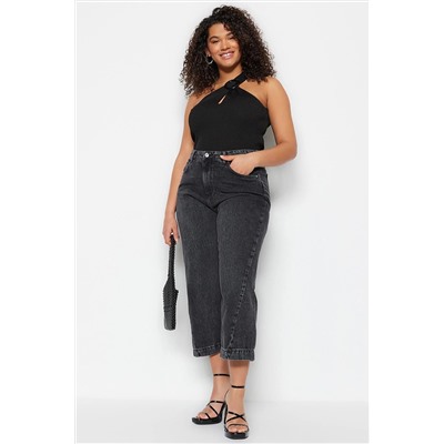 Trendyol Curve Gri Yüksek Bel Dikiş Detaylı Culotte Fit Jeans TBBSS23CJ00015