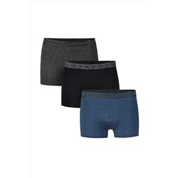 Pierre Cardin Erkek 3'lü Paket Siyah, Lacivert, Antrasit Desenli Boxer- Modal Pamuklu Likralı