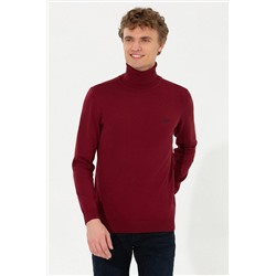 Erkek Bordo Balıkçı Yaka Basic Triko Kazak