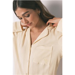 Pijama camisero largo algodón canalé amarillo