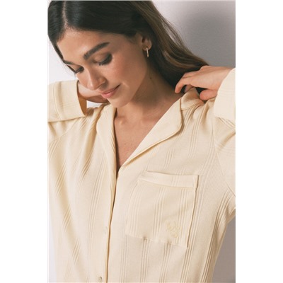 Pijama camisero largo algodón canalé amarillo