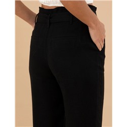 Siyah Carrot Fit Keten Pantolon