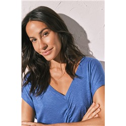 Camiseta corta viscosa lino azul