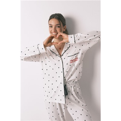 Pijama camisero largo estampado corazones