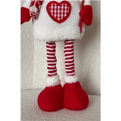 Игрушка новогодняя с выдвижными ногами Снеговик с лыжными палками красный