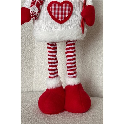 Игрушка новогодняя с выдвижными ногами Снеговик с лыжными палками красный