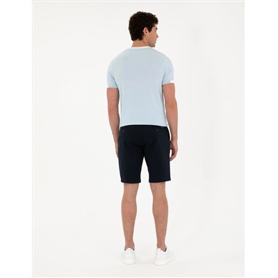 Lacivert Slim Fit Dokuma Şort