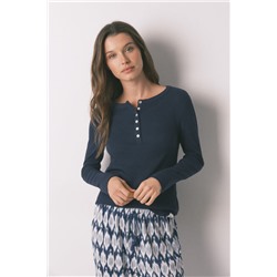 Camiseta manga larga algodón azul