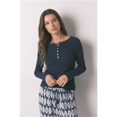 Camiseta manga larga algodón azul