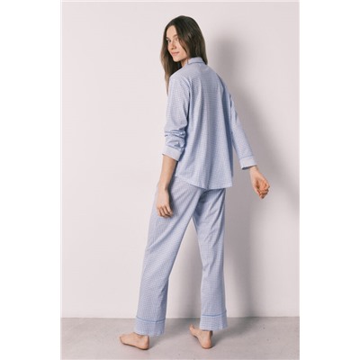 Pijama camisero largo cuadros Vichy azul algodón