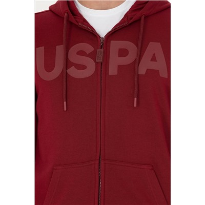 Erkek Bordo Kapüşonlu Örme Hırka