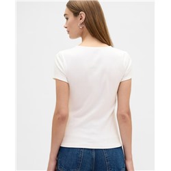 Ribbed Crewneck Cutout Top