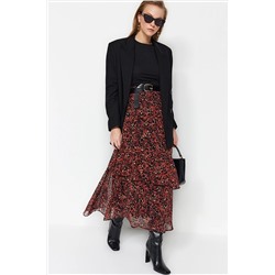 TRENDYOL MODEST Kiremit Animal Desenli Astarlı Dokuma Etek TCTAW24EE00020
