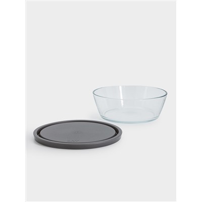 Контейнер, 1,1 л, стекло/пластик, круглый, серый, Basis