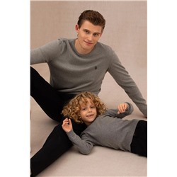 Erkek Çocuk Gri Melanj Basic Bisiklet Yaka Kazak