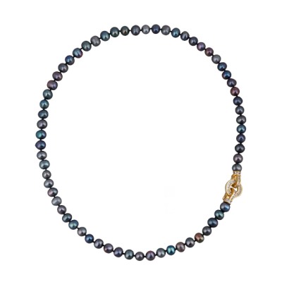 Колье (жемчуг бензиновый 8-9мм, фианит; покрытие золото) 55см, Есть комплект