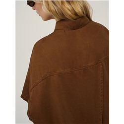 Коричневая рубашка из денима с коротким рукавом