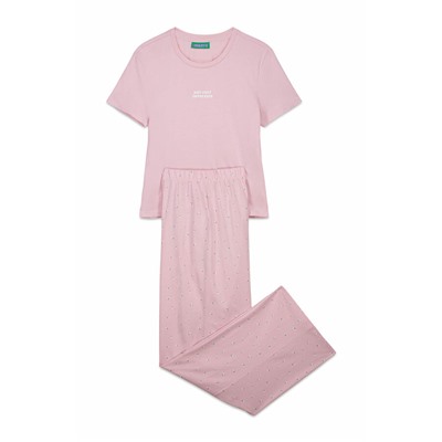 Pijama largo algodón rosa estampado miniflores