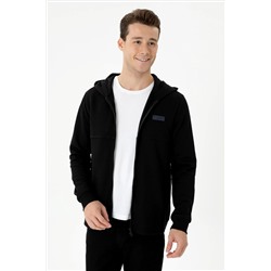 Erkek Siyah Kapüşonlu Örme Hırka