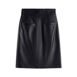 Falda de piel de talle alto Negro