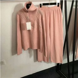 MaxMar* новый вязаный спортивный костюм, толстовка с высоким воротником и длинными рукавами с полумолнией + повседневные брюки, белый, розовый, черный, темно-коричневый, серый, абрикосовый, [один размер подходит всем, ширина плеч 60, обхват груди 120, длина рукава 55, длина одежды 58; талия 66, резинка, длина 101]