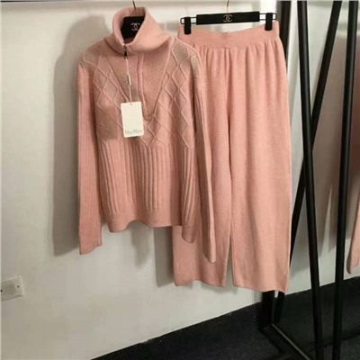 MaxMar* новый вязаный спортивный костюм, толстовка с высоким воротником и длинными рукавами с полумолнией + повседневные брюки, белый, розовый, черный, темно-коричневый, серый, абрикосовый, [один размер подходит всем, ширина плеч 60, обхват груди 120, длина рукава 55, длина одежды 58; талия 66, резинка, длина 101]