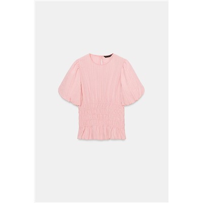 SMOCKED PUFF SLEEVE TOP