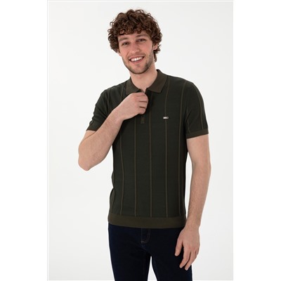 Erkek Slim Fit Polo Yaka Vizon Tişört