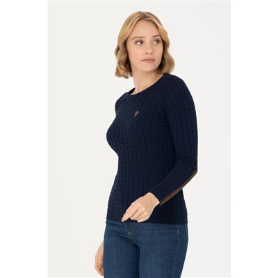 Kadın Lacivert Bisiklet Yaka Basic Kazak