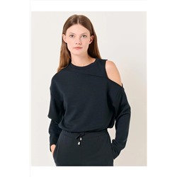 Jimmy Key Siyah Bisiklet Yaka Uzun Kollu Örme Sweatshirt 23WW040102V2