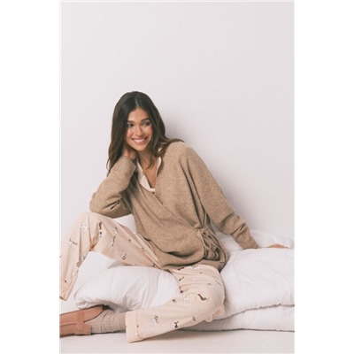 Cárdigan liso punto tricot beige