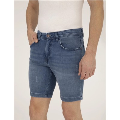 Koyu Mavi Slim Fit Jean Şort