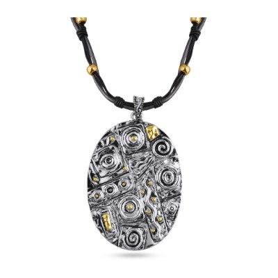 Кулон-50 (кожа черная, темно-серая; покрытие: золото, родий)