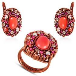 Комплект (коралл, кристаллы микс; покрытие медь)