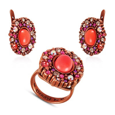 Комплект (коралл, кристаллы микс; покрытие медь)